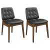 2pc Set mid-century Modern Design Black Leatherette Cushions Office Dining Room Kitchen Furniture Natural Walnut Brown Black