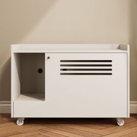 White Cat Litter Box Enclosure,Hidden Litter Box Furniture with top side fence,Wooden Pet House Side End Table, Storage Cabinet Bench for Living Room,