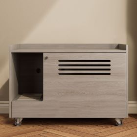 Gray Cat Litter Box Enclosure,Hidden Litter Box Furniture with top side fence,Wooden Pet House Side End Table, Storage Cabinet Bench for Living Room,