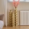 Metal decorative vase High Distress Metal center vase with 3D triangle pattern, set of 3 vases for home decoration 33.5 ", 29.5 ", 25.2 "high, gold