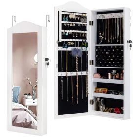 Wall/Door Mounted Mirrored Jewelry Armoire Small Cabinet White