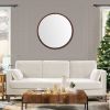 Hausen 31.5" Mid-Century Modern Round Accent Wall Mirror, Brown Walnut Wood & Veneer