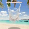 Hammock Chairs,Cotton Rope Sling with Tassel Beige for Indoor/Outdoor Home Patio Deck Yard Garden Reading Leisure Lounging