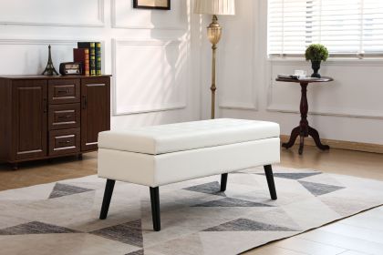 Storage Bench with Storage Bench for Bedroom End of Bed Bench Foot of Bed Bench Entryway Bench Storage Ottoman Bench 43.3" W x 17.7" White PU Leather