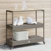 Bar Cart 3-Tier Gray Poly Rattan and Solid Wood Acacia