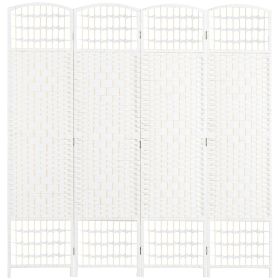 4 Panel Room Divider, Folding Privacy Screen, 5.6' Room Separator, Wave Fiber Freestanding Partition Wall Divider for Rooms, Home, Office, White