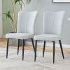 Modern minimalist dining chairs and office chairs. 2-piece set of light gray PU seats with black metal legs. Suitable for restaurants, living rooms