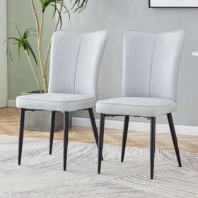 Modern minimalist dining chairs and office chairs. 2-piece set of light gray PU seats with black metal legs. Suitable for restaurants, living rooms