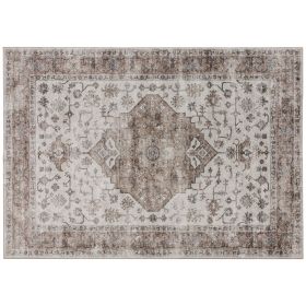 HOMCOM 4x6 Area Rug, Vintage Machine Washable Rug, Non-Slip Floor Carpet for Living Room, Bedroom, Dining Room, Tan