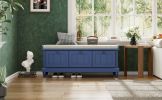 TREXM Classic Shoe Bench with Cushion and Three Drawers, Fluted Entryway Bench with Storage for Living Room, Entryway, and Hallways (Navy Blue)