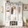 U-Can 5-in-1 Entryway Bench with Coat Rack, 7 Sturdy Hooks, 2 Spacious Drawers and Adjustable Shelves