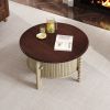 Vintage Round Coffee Table with Storage in 30.3" for Living Room, Mid Century Modern Cocktail Table with Sliding Door