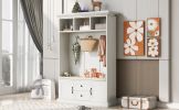 U-Can Hall Tree with 3 Hooks , Coat Hanger, Entryway Bench, Storage Bench, 3-in-1 Design, 47.2INCH, for Entrance, Hallway (White)