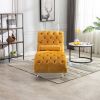 COOMORE Velvet Chaise Lounge Indoor,Button-Tufted Upholstered Chaise Lounge Chair with Pillow for Bedroom Living Room Office (Mustard Velvet)