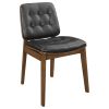 2pc Set mid-century Modern Design Black Leatherette Cushions Office Dining Room Kitchen Furniture Natural Walnut Brown Black