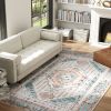 HOMCOM 5x7 Area Rug, Vintage Machine Washable Rug, Non-Slip Floor Carpet for Living Room, Bedroom, Dining Room, Brown and Blue
