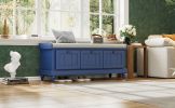 TREXM Classic Shoe Bench with Cushion and Three Drawers, Fluted Entryway Bench with Storage for Living Room, Entryway, and Hallways (Navy Blue)