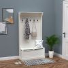 HOMCOM 38" 3-In-1 Entryway Hall Tree with Storage Bench, Coat Rack with Four Hooks and Shoe Storage, White