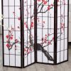70" Tall 4-Panel Screen / Room Divider, Plum Blossom Design with Black finish