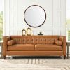Hausen 31.5" Mid-Century Modern Round Accent Wall Mirror, Brown Walnut Wood & Veneer