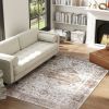 HOMCOM 4x6 Area Rug, Vintage Machine Washable Rug, Non-Slip Floor Carpet for Living Room, Bedroom, Dining Room, Tan