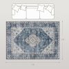 HOMCOM 5x7 Area Rug, Vintage Washable Rug, Non-Slip Floor Carpet for Living Room, Bedroom, Dining Room, Blue