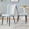 Modern minimalist dining chairs and office chairs. 2-piece set of light gray PU seats with black metal legs. Suitable for restaurants, living rooms