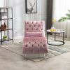 COOMORE Velvet Chaise Lounge Indoor,Button-Tufted Upholstered Chaise Lounge Chair with Pillow for Bedroom Living Room Office (Pink Velvet)