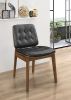 2pc Set mid-century Modern Design Black Leatherette Cushions Office Dining Room Kitchen Furniture Natural Walnut Brown Black