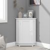 White Bathroom Cabinet Triangle Corner Storage Cabinet with Adjustable Shelf Modern Style MDF Board (Old SKU:WF291477AAK)