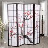 70" Tall 4-Panel Screen / Room Divider, Plum Blossom Design with Black finish
