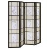 Floral and Black 4-Panel Folding Screen with Floral Motif