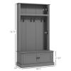 Storage Cabinet Hall Tree Entryway Bench with Coat Rack, Gray-AS