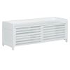 TREXM Distressed Shutter Storage Bench with Acacia Veneer for Retro Charm for Living Room, Entryway (White)