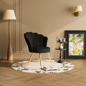 Velvet Accent Chair with Gold Metal Legs, Vanity Chair for Makeup Room, Upholstered Guest Chair for Living Room, Side Chair for Bedroom (Color: Black)