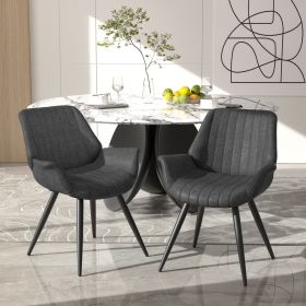 Leather Fabric upholstered Armchair Armchair Living Room Chair Lounge Chair for Home Kitchen Office Cafe (Color: Dark Gray)