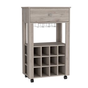 Margh Bar Cart, Twelve Built-in Wine Rack, Drawer (Color: Light Gray)