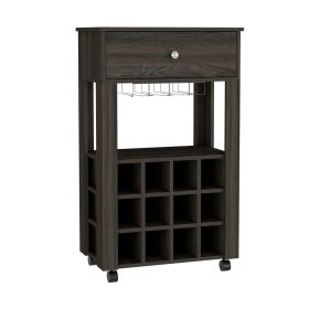 Margh Bar Cart, Twelve Built-in Wine Rack, Drawer (Color: Carbon Espresso)