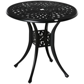 Outsunny 30" Round Patio Dining Table with Umbrella Hole, Antique Cast Aluminum Outdoor Bistro Table Only, Black (Color: as Pic)