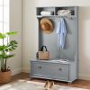 Modern Classic Hall Tree with Shoe Rack Bench and Coat Hooks for Hanging Storage