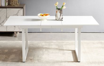Square Extendable Dining Table with metal leg,Modern Space Saving Kitchen Table for Living Room( 70.86" W x 31.5" D x 29.5" H) (Color: Antique White, Material: MDF+Metal)