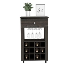 Bar Cart Bayamon, Twelve Wine Cubbies, Four Legs, Carbon Espresso Finish (Color: as Pic)
