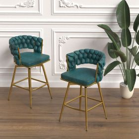28" 360 Swivel Bar Stools Set of 2 Modern Swivel Bar Chairs, Barstools Counter Height with High Backrest, Easy 3-5 Minute Assembly for Bar, Kitchen (Color: Blue+Golden legs+PU)
