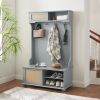 Clothes hanger Hall Tree Storage Bench Shoe Rack for Entryway, Hall Tree with Bench and Shoe Storage, Hall Tree Entryway Bench with Rattan Door White